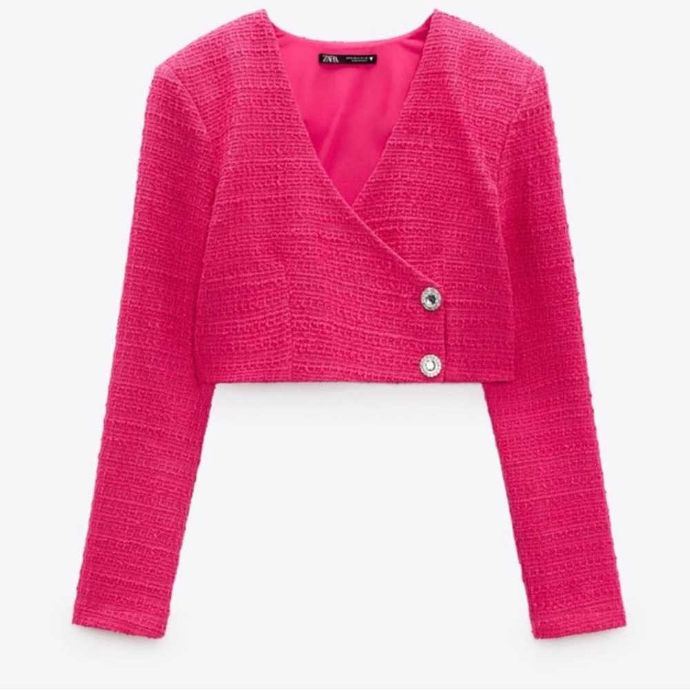 Zara structured cropped blazer *Pink* Size Large